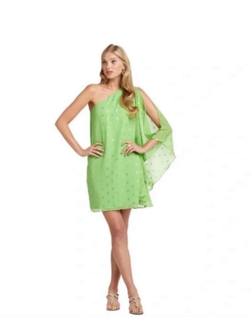 Lilly Pulitzer Bright Green Dress with Gold Dot Accents